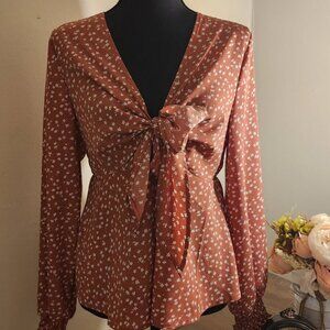 Elegant Floral Blouse with Tie-Front